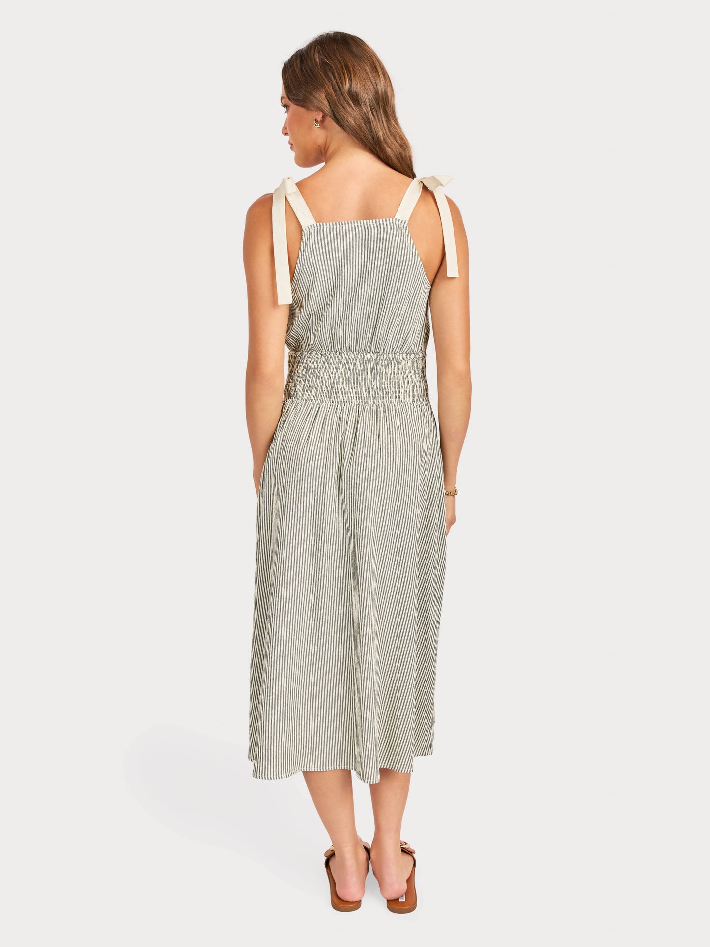 See Me Stripe Midi Dress in Black Cream - back view