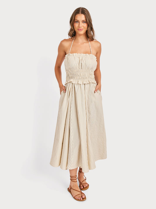 Classic Beauty Midi Dress in Cream Black - front crop view