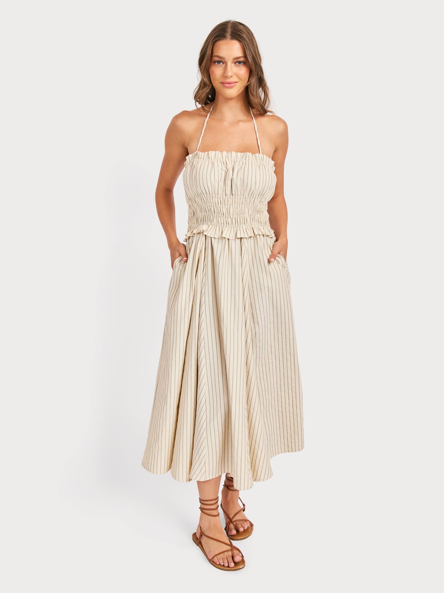 Classic Beauty Midi Dress in Cream Black - front crop view