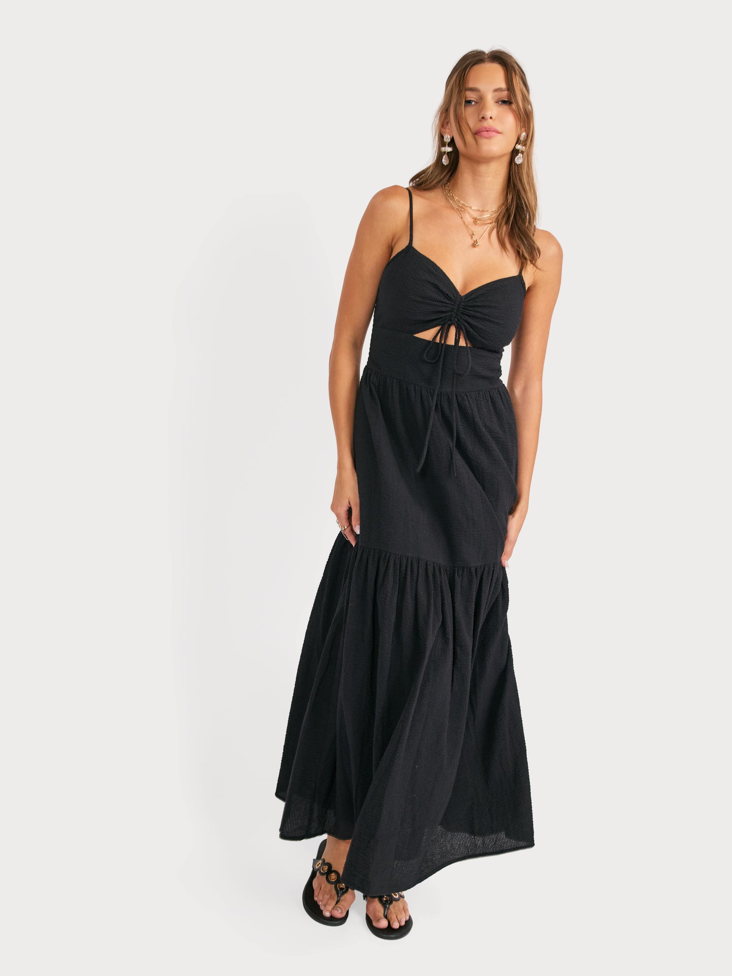 Terra Ruched Maxi Dress in Black - mood image