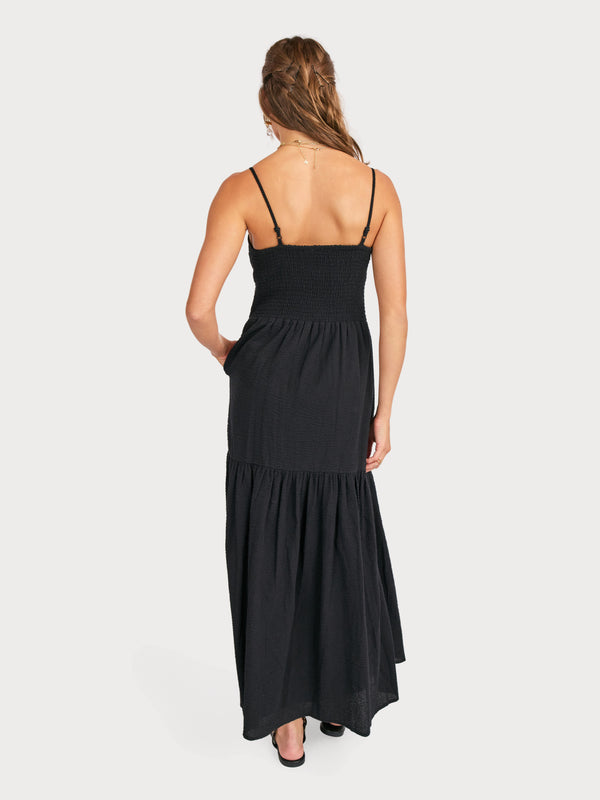 Terra Ruched Maxi Dress in Black - back view
