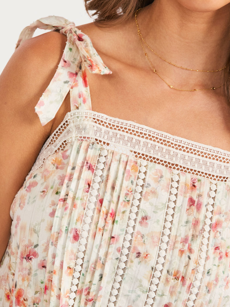 Rosita Lace Trim Mini Dress in Cream Multi - detail view