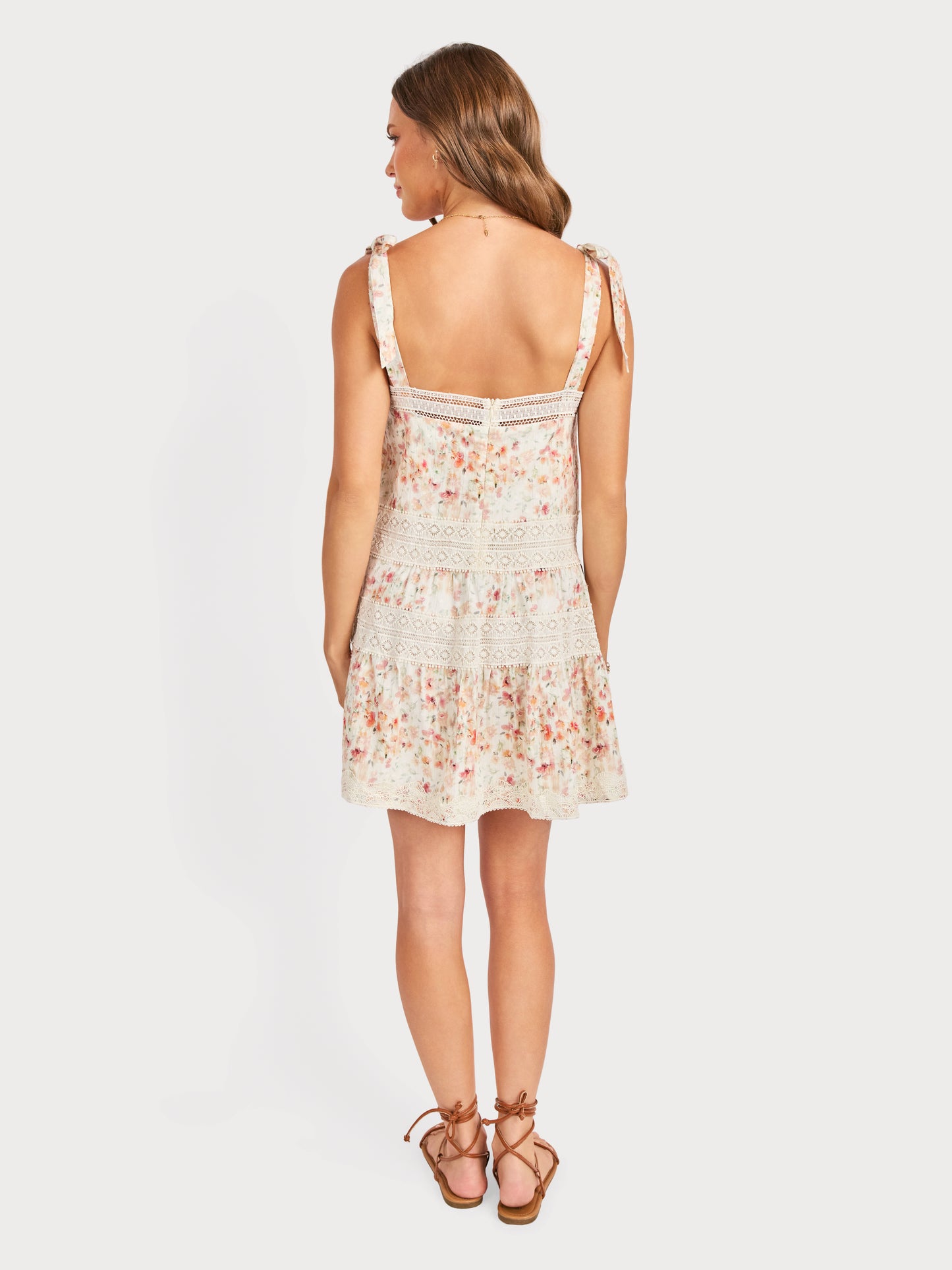 Rosita Lace Trim Mini Dress in Cream Multi - back view