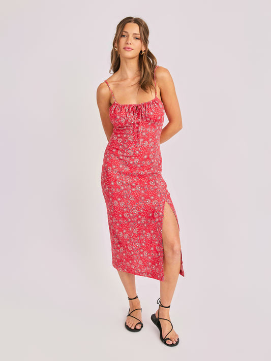 Firecracker Midi Dress in Red Multi - front view