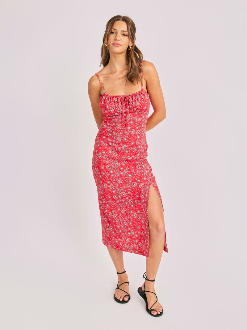 Firecracker Midi Dress in Red Multi - front view