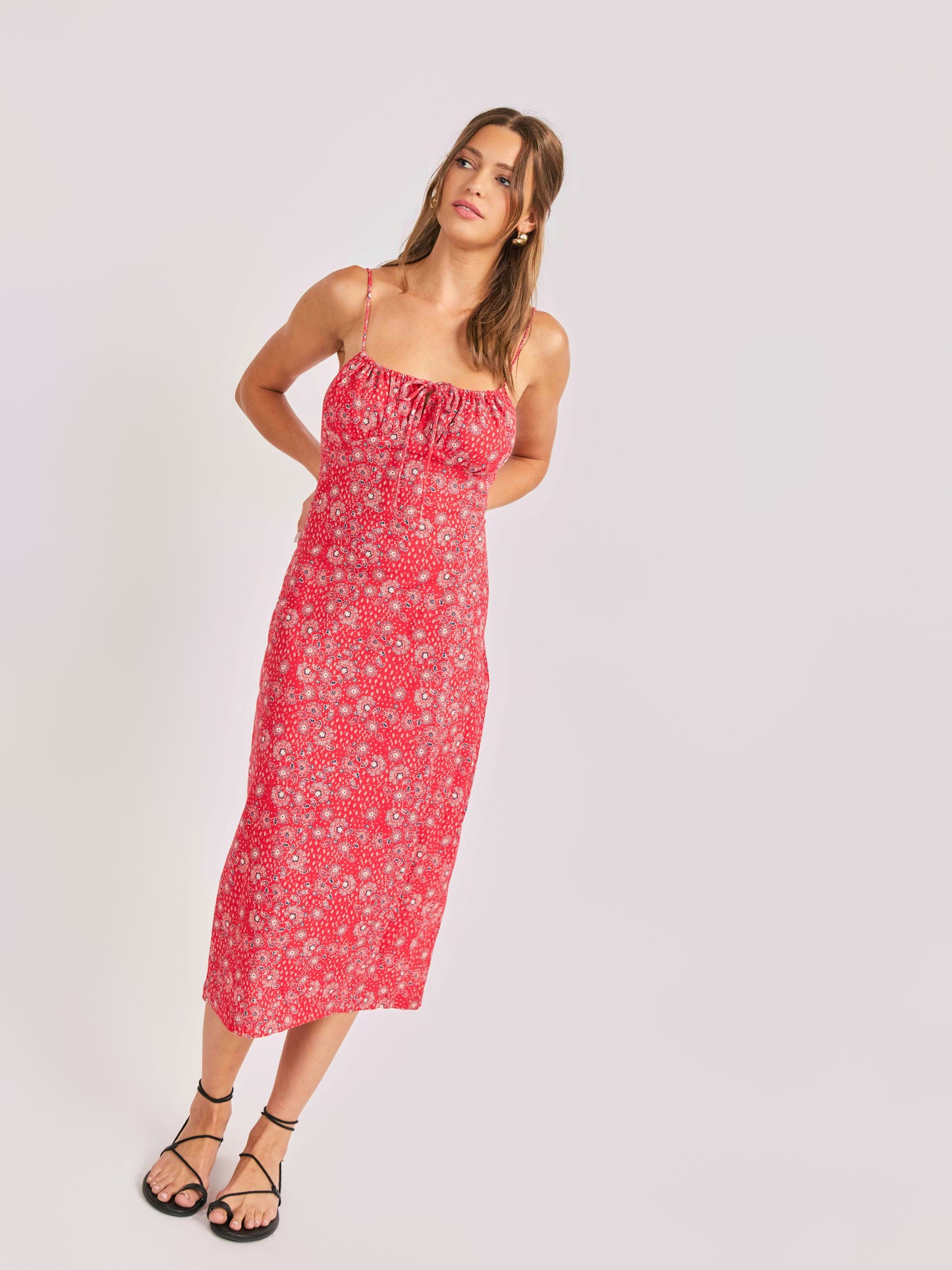 Firecracker Midi Dress in Red Multi - mood image
