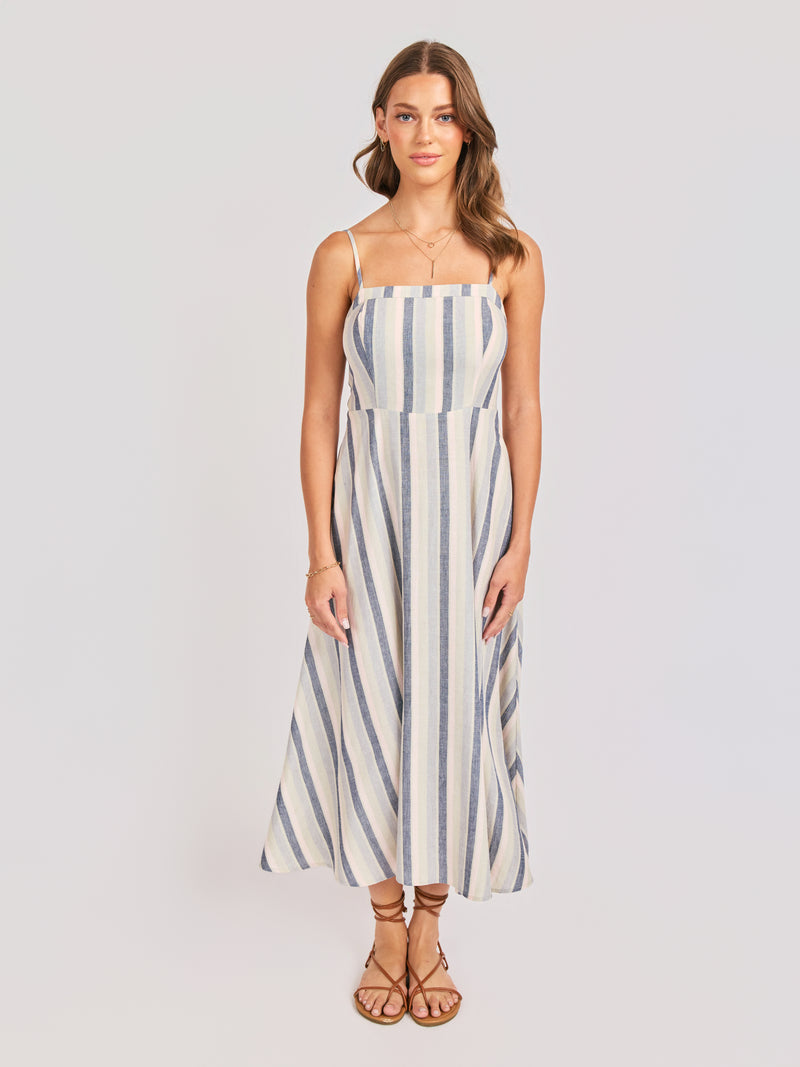 Sweetgrass Stripe Midi Dress in Blue Multi - front view
