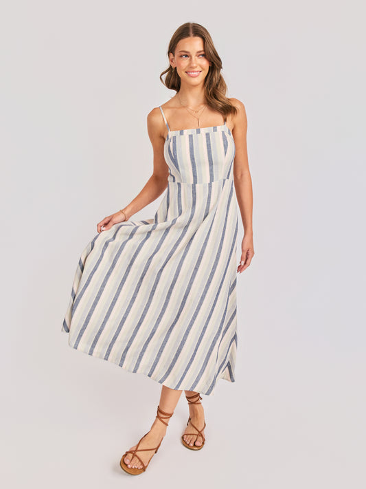 Sweetgrass Stripe Midi Dress in Blue Multi - front crop view