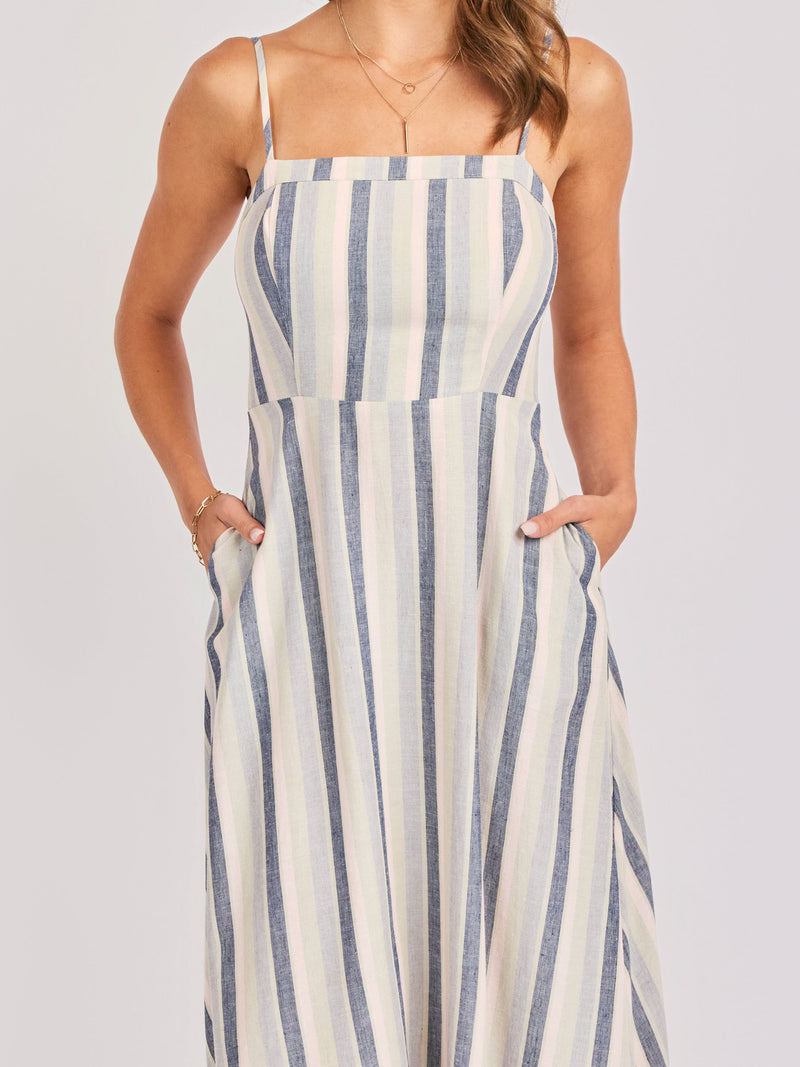 Sweetgrass Stripe Midi Dress in Blue Multi - detail view