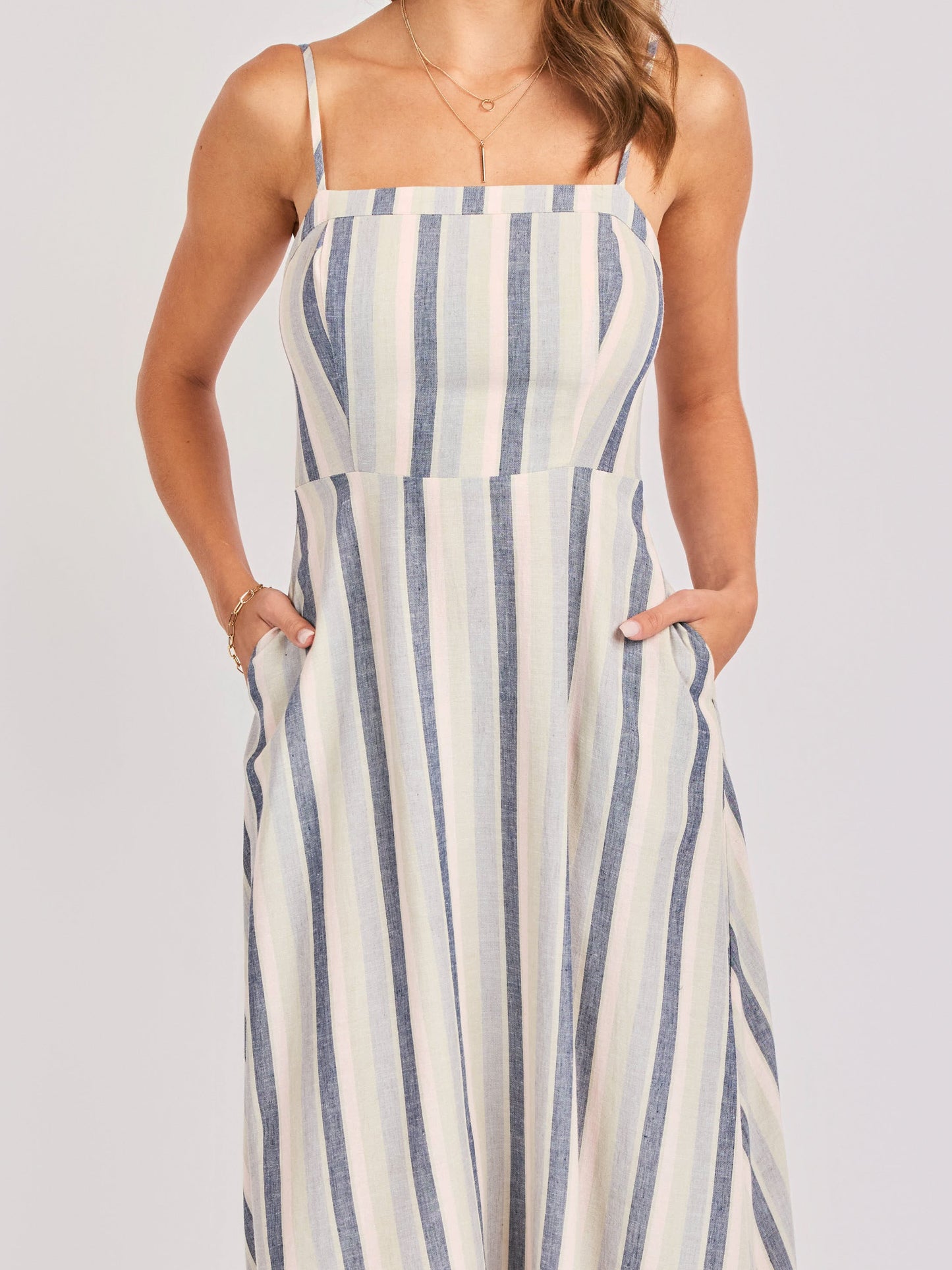 Sweetgrass Stripe Midi Dress in Blue Multi - detail view
