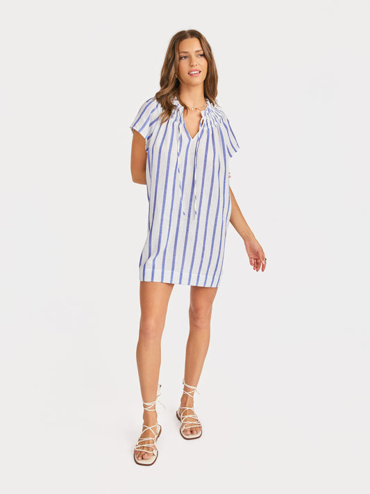 Daytrip Stripe Mini Dress in White Blue - front view