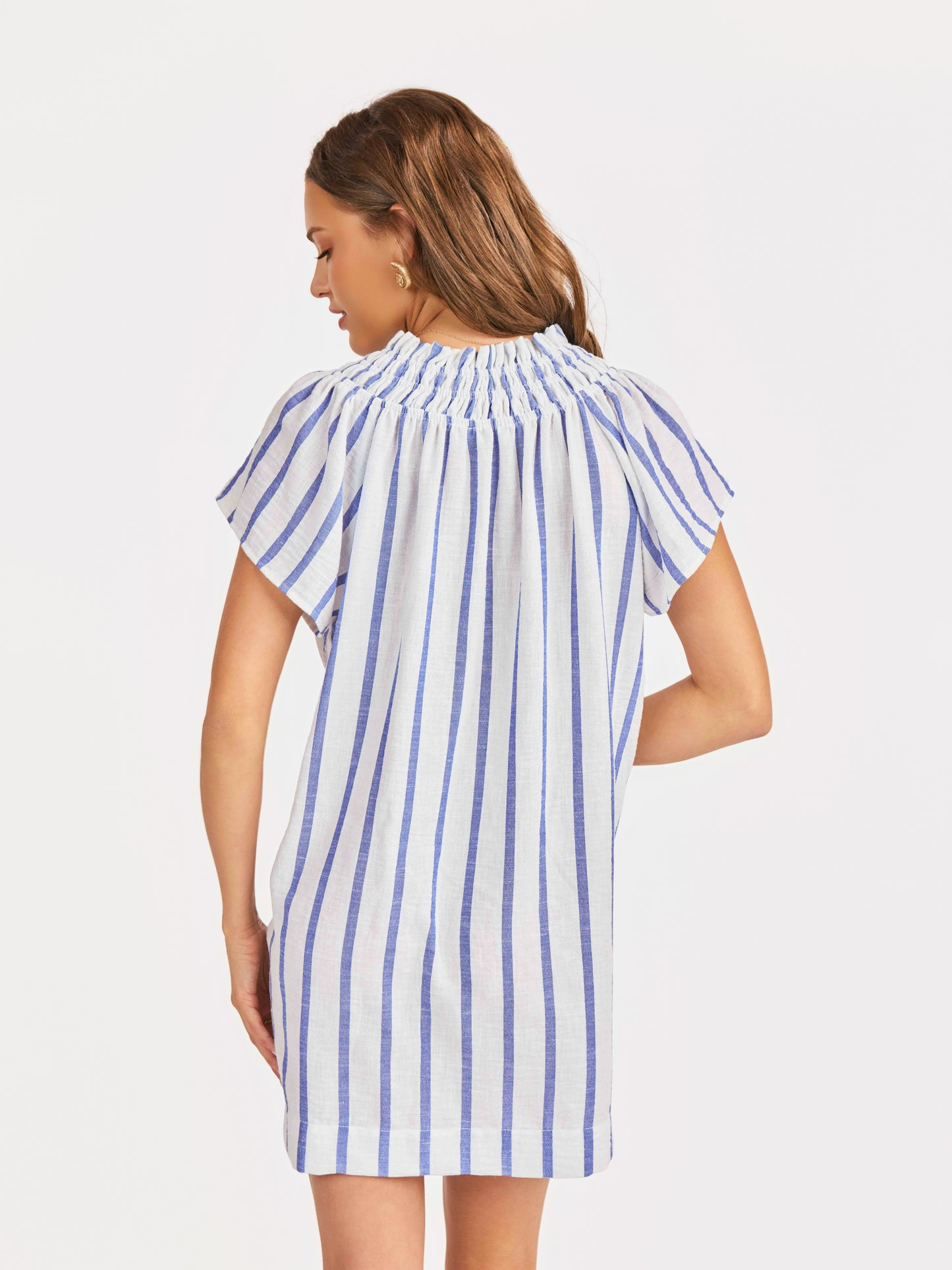 Daytrip Stripe Mini Dress in White Blue - back crop view