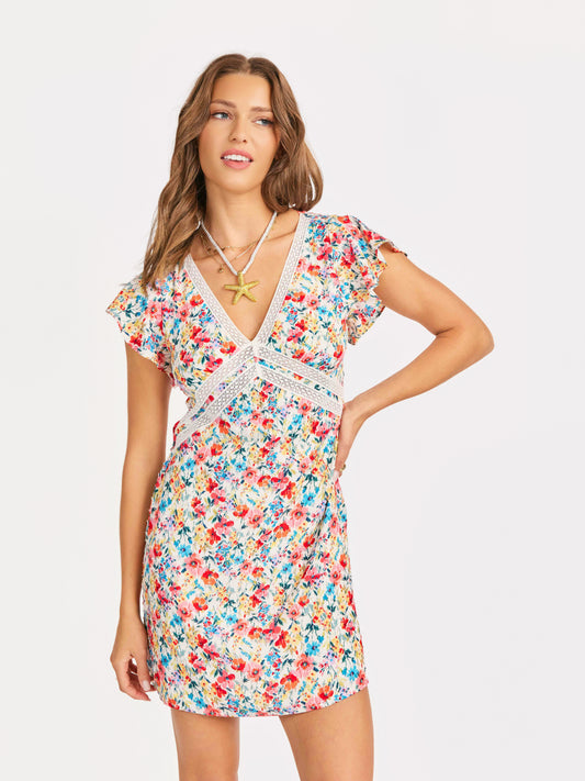 Cove V Neck Mini Dress in Multi - front crop view