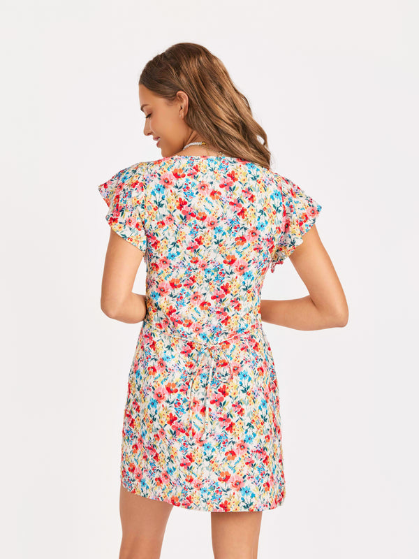 Cove V Neck Mini Dress in Multi - back crop view