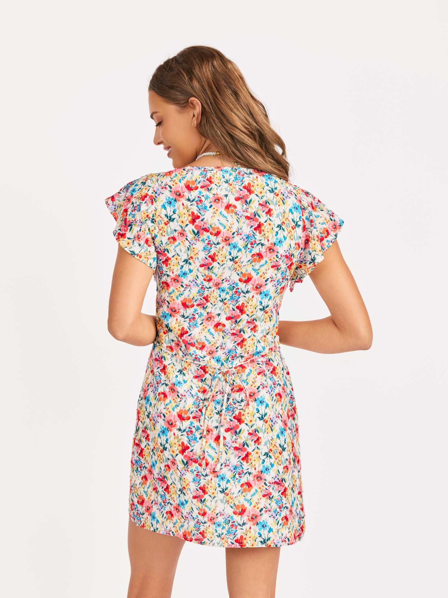 Cove V Neck Mini Dress in Multi - back crop view