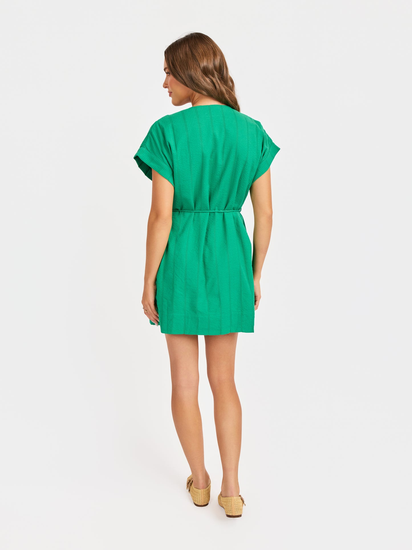 Radiate Pintuck Mini Dress in Green - back view