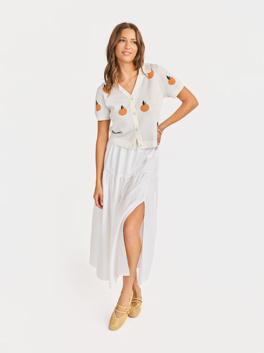 Citron Embroidered Orange Knit Shirt in Ivory Orange - front view