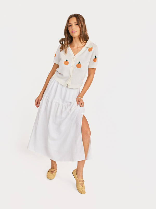 Citron Embroidered Orange Knit Shirt in Ivory Orange - mood image