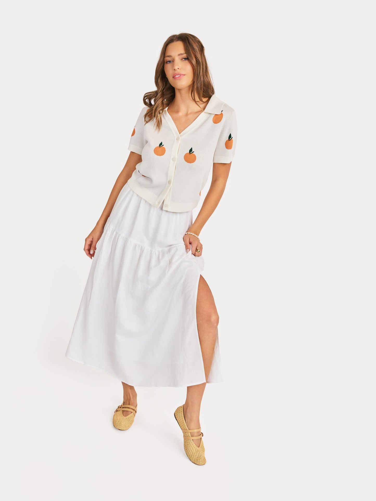 Citron Embroidered Orange Knit Shirt in Ivory Orange - mood image