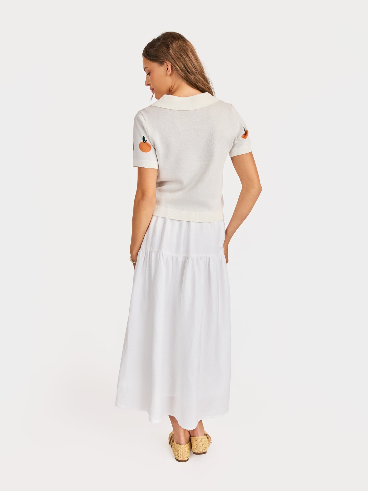 Citron Embroidered Orange Knit Shirt in Ivory Orange - back view