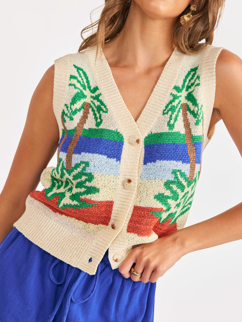 Palms Sweater Vest in Multi - detail view