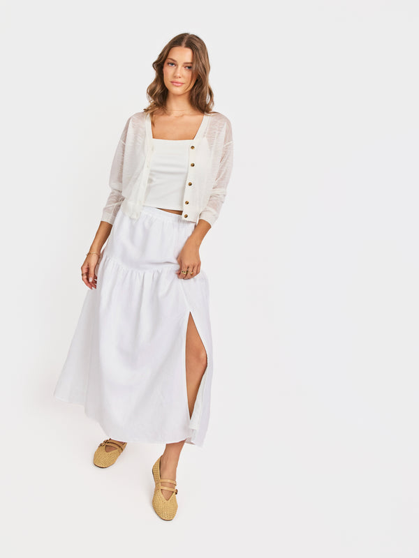 Evie Button Front Cardigan in White - mood image