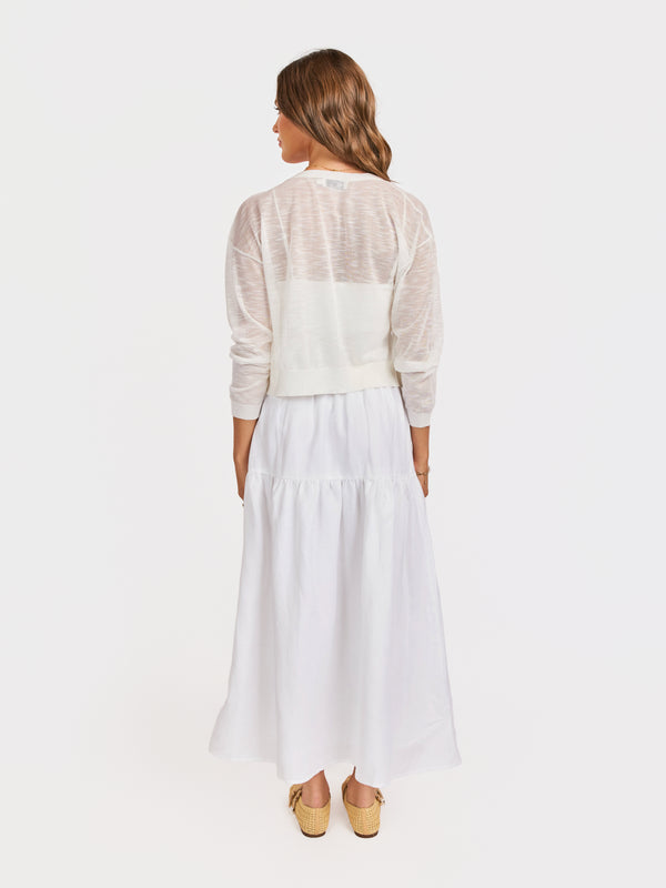 Evie Button Front Cardigan in White - back view