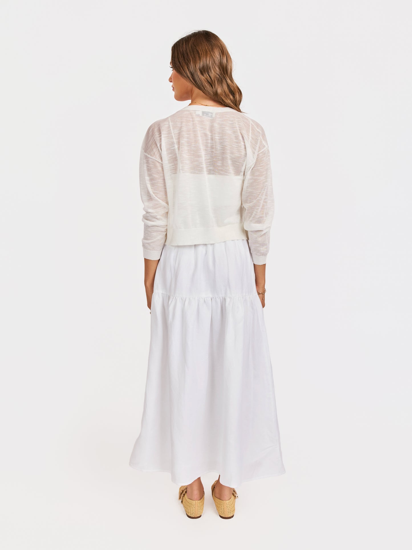 Evie Button Front Cardigan in White - back view