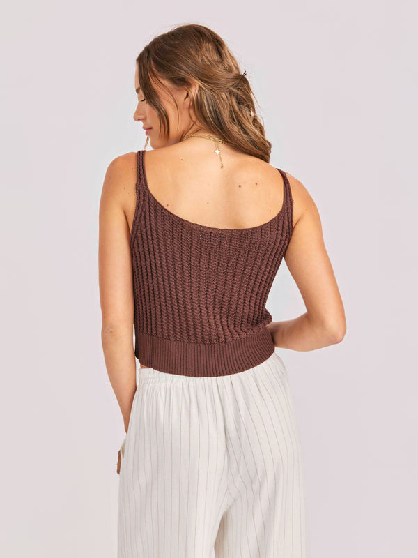 Marlow Buttoned Sweater Vest in Brown - back crop view