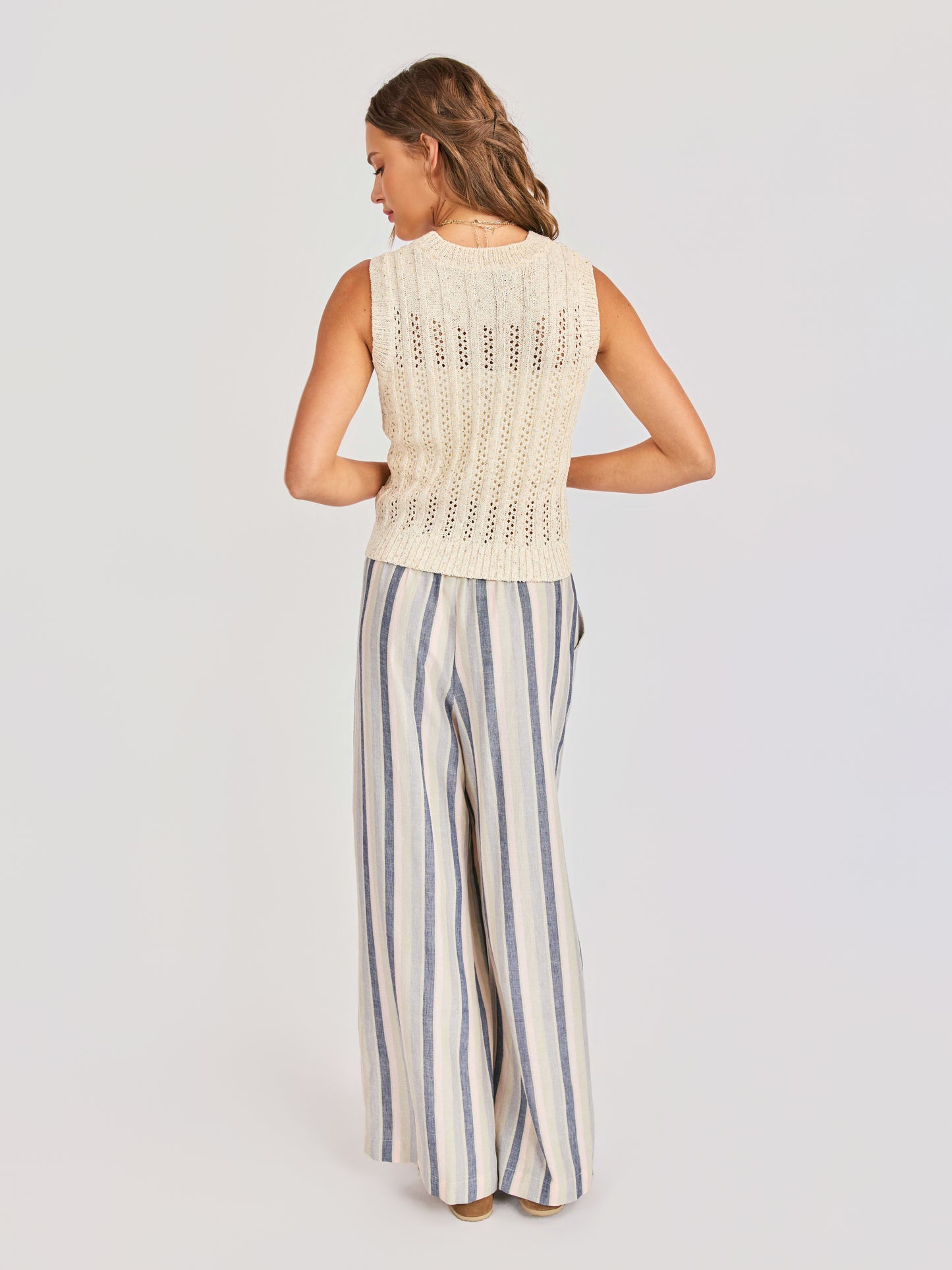 Montana Open Knit Sweater Vest in Cream - back view