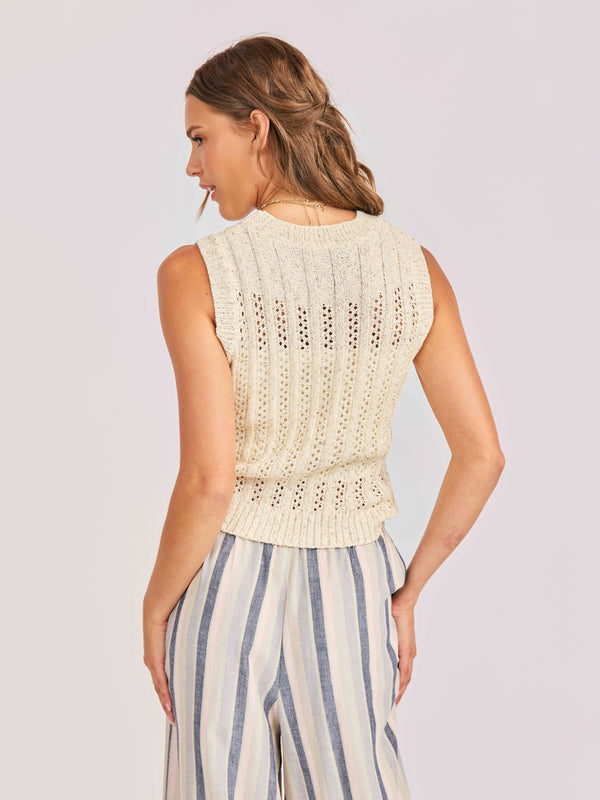 Montana Open Knit Sweater Vest in Cream - back crop view
