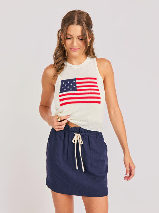 American Spirit Sweater Tank in Ivory - front crop view