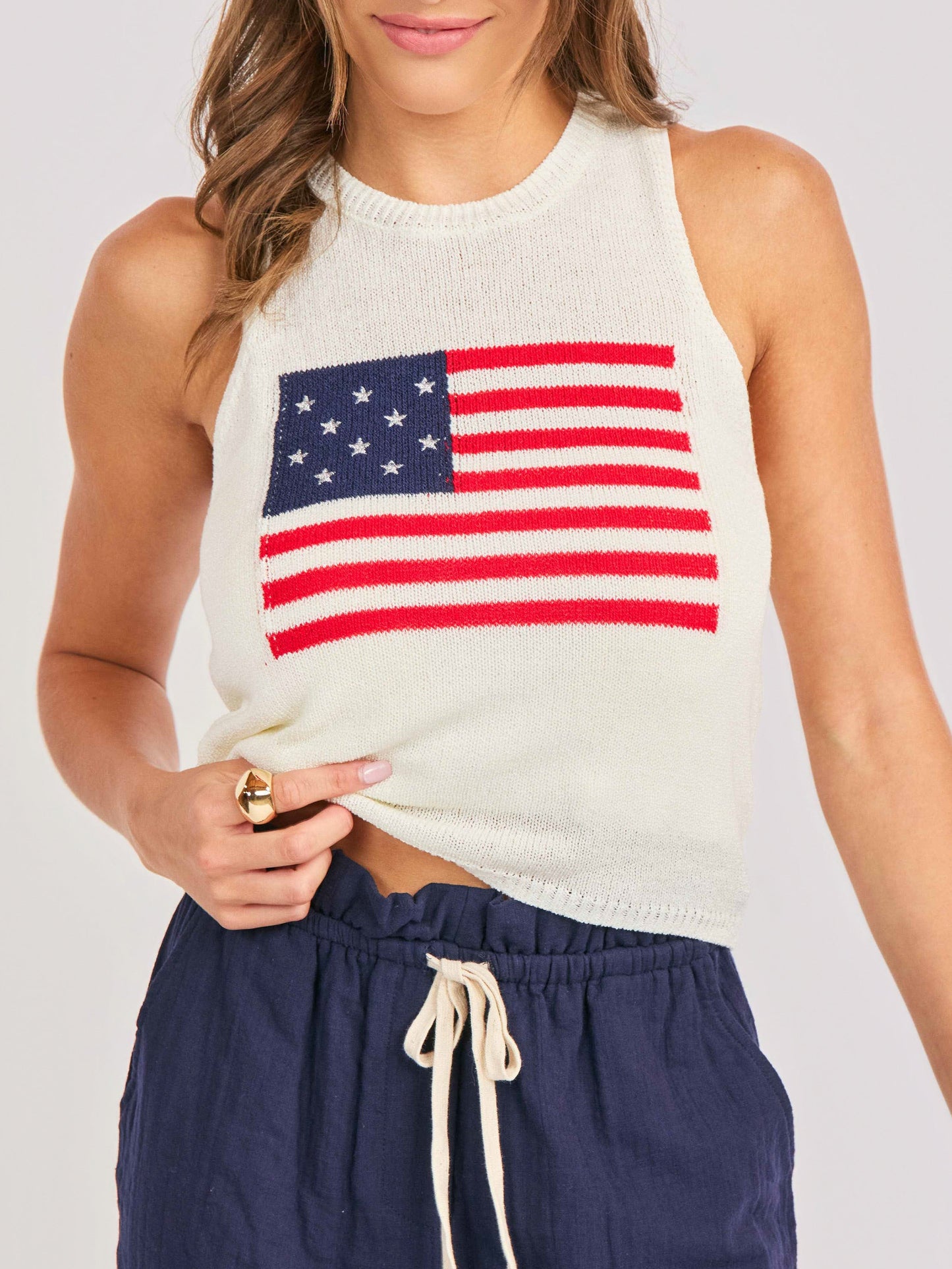 American Spirit Sweater Tank in Ivory - detail view