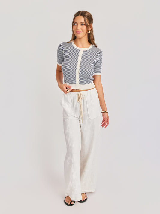 Mavi Stripe Cardigan in Ivory Navy - front view