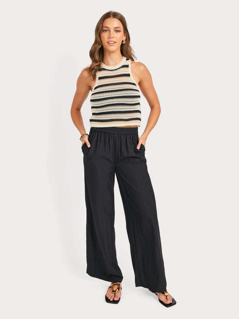 Tisha Striped Sweater Tank in Cream Black - front view