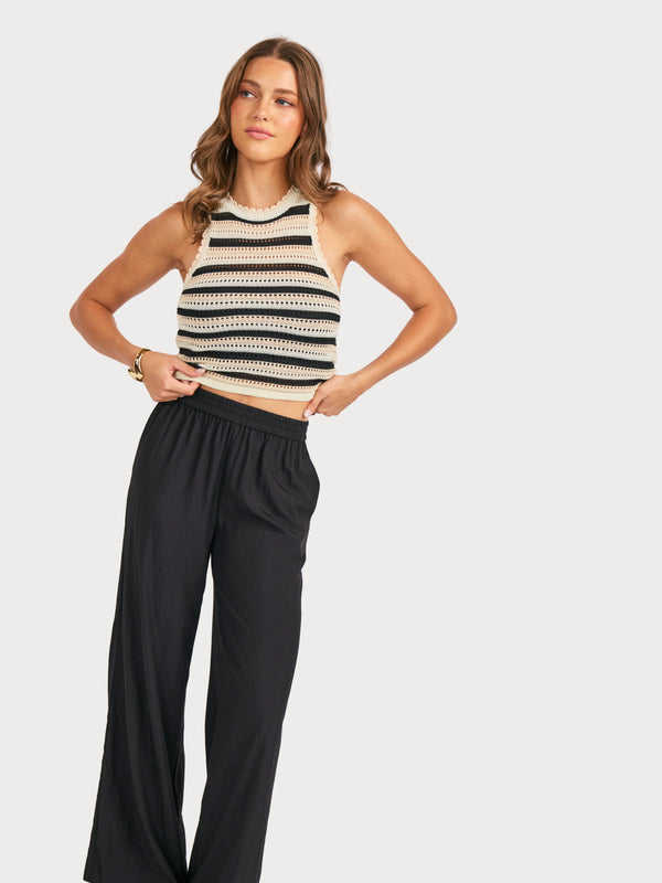 Tisha Striped Sweater Tank in Cream Black - mood image