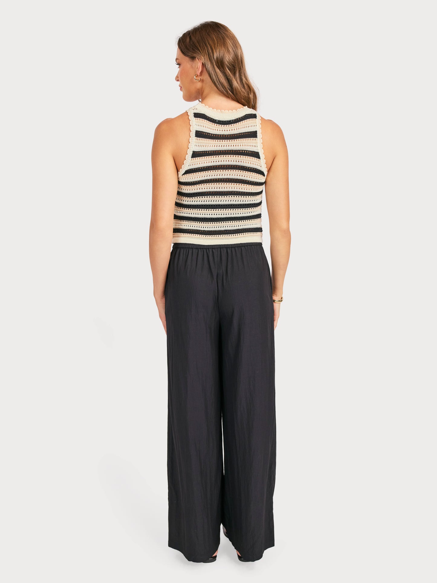 Tisha Striped Sweater Tank in Cream Black - back view