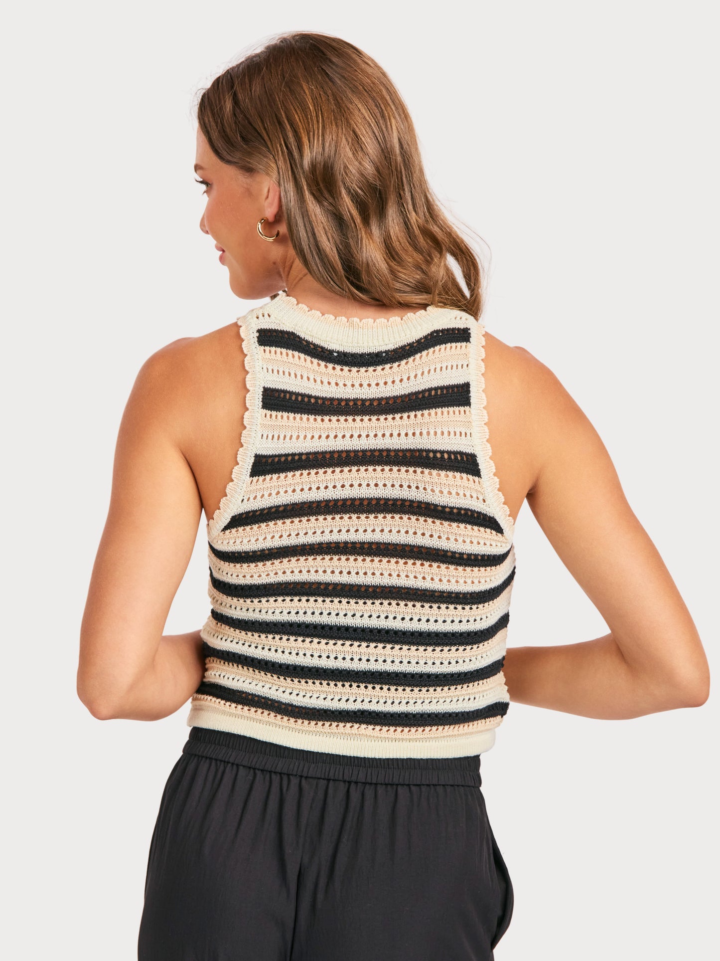 Tisha Striped Sweater Tank in Cream Black - back crop view
