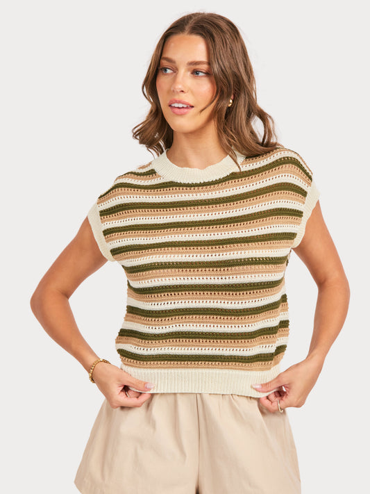 Dover Stripe Sweater in Olive Multi - front crop view