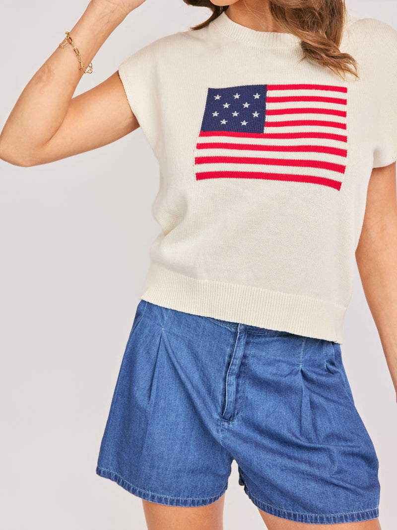American Dream Flag Sweater in Ivory - detail view