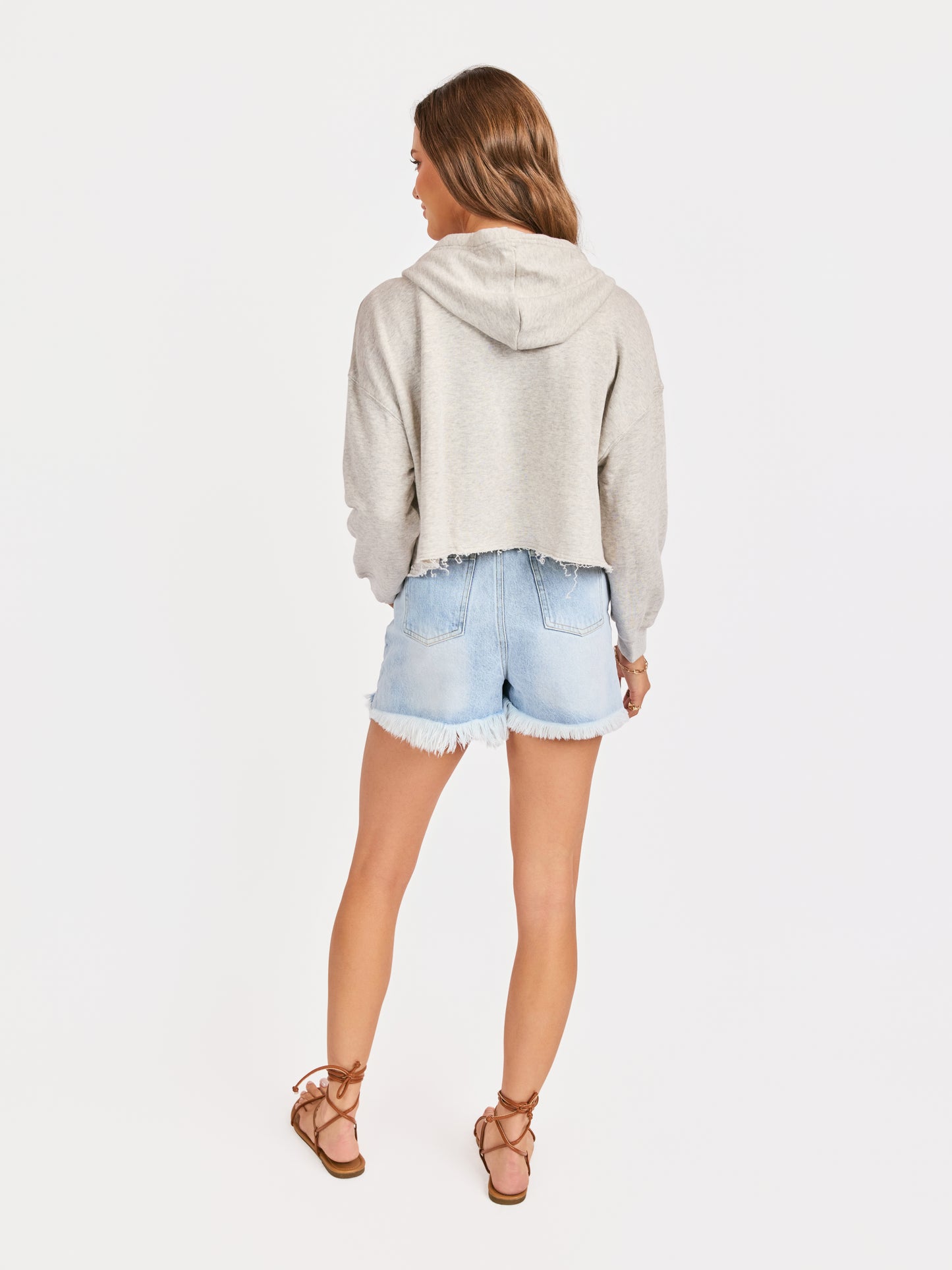 Nora Zip Front Hoodie in Heather Grey - back view