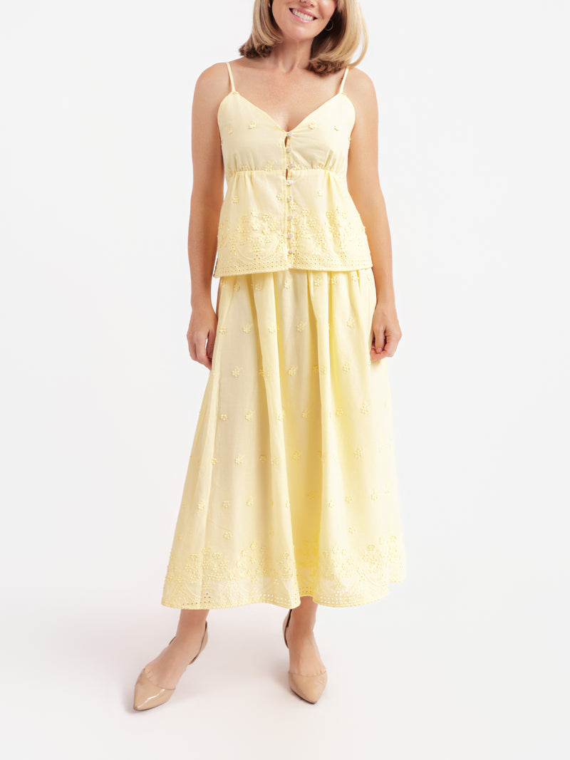 Beachglass Embroidered Maxi Skirt in Yellow - front view