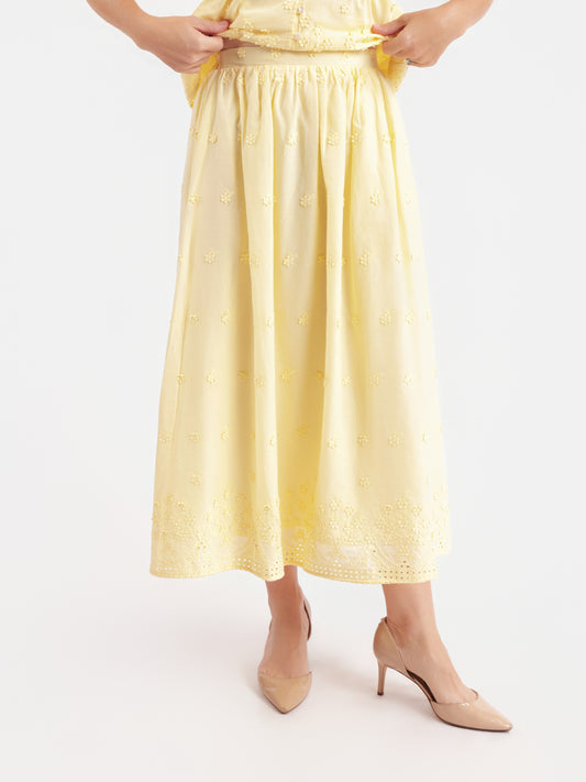 Beachglass Embroidered Maxi Skirt in Yellow - front crop view
