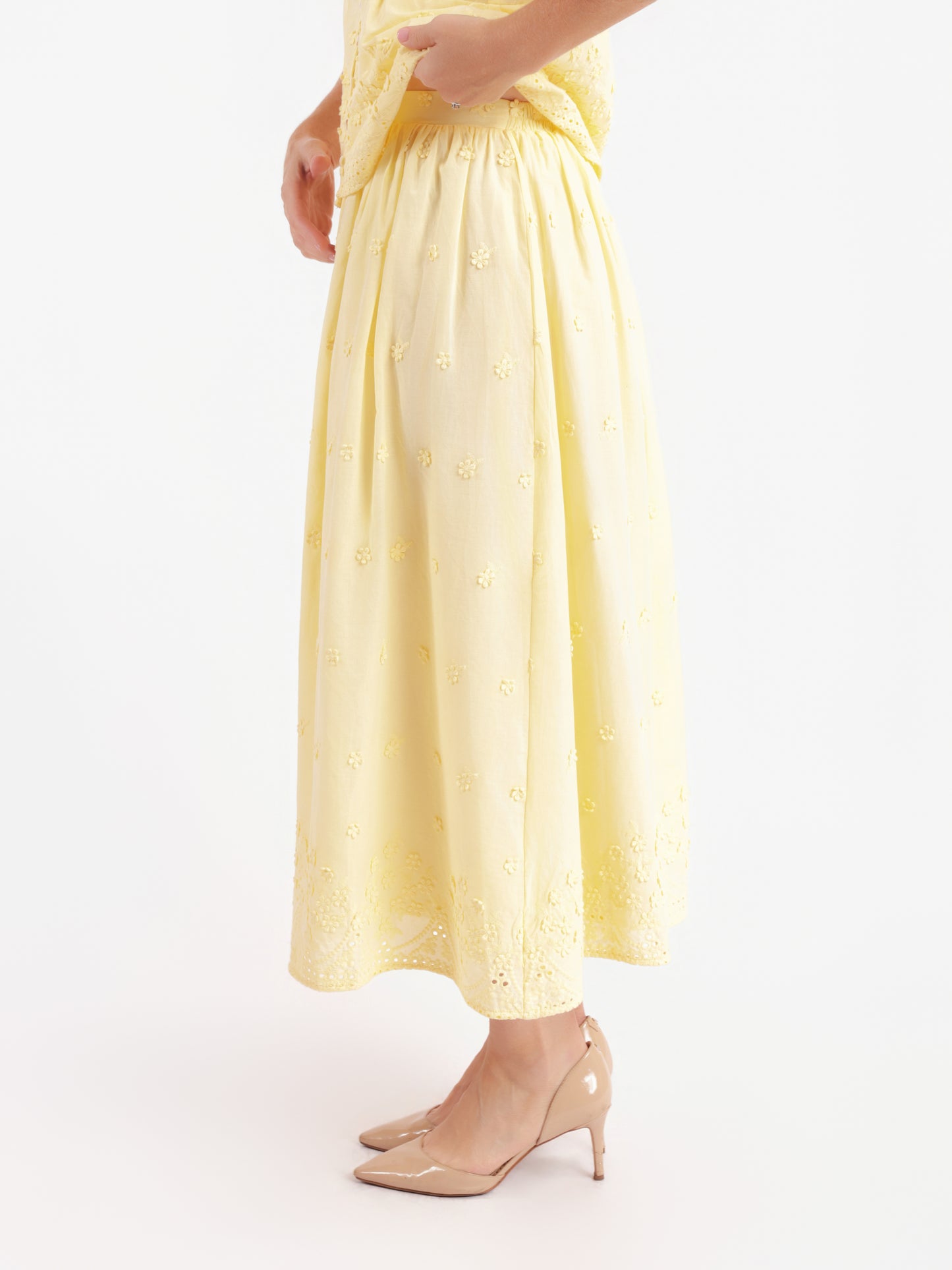 Beachglass Embroidered Maxi Skirt in Yellow - mood image