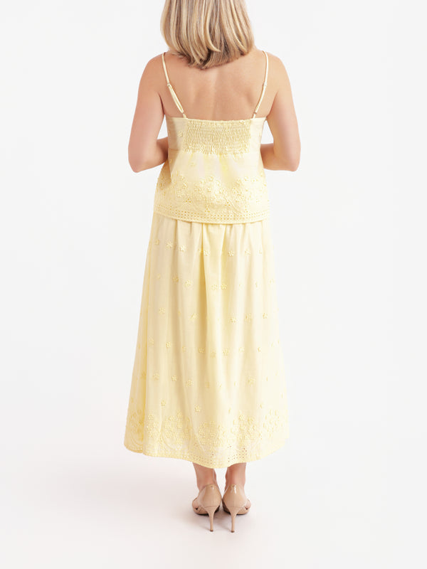 Beachglass Embroidered Maxi Skirt in Yellow - back view