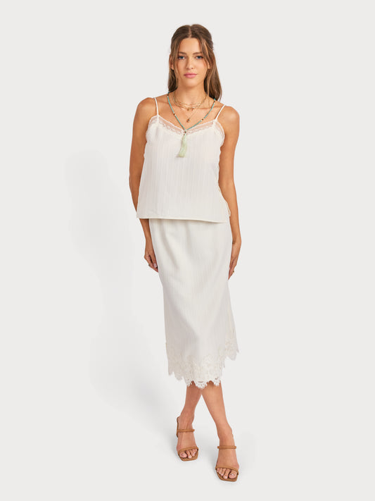 Fawn Lace Hem Midi Skirt in Cream - front view