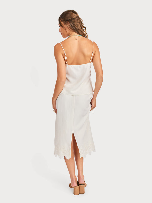 Fawn Lace Hem Midi Skirt in Cream - back view