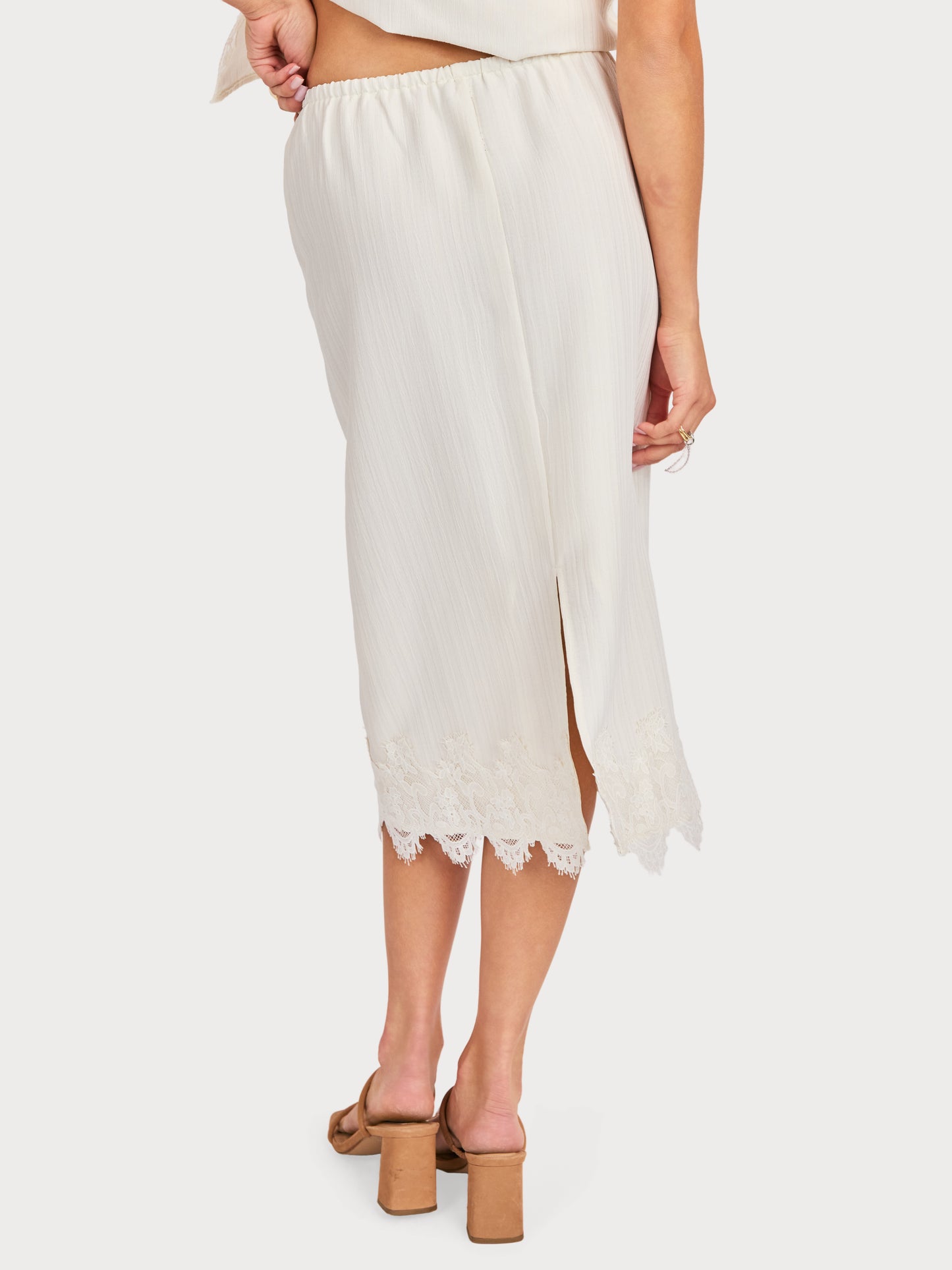 Fawn Lace Hem Midi Skirt in Cream - back crop view