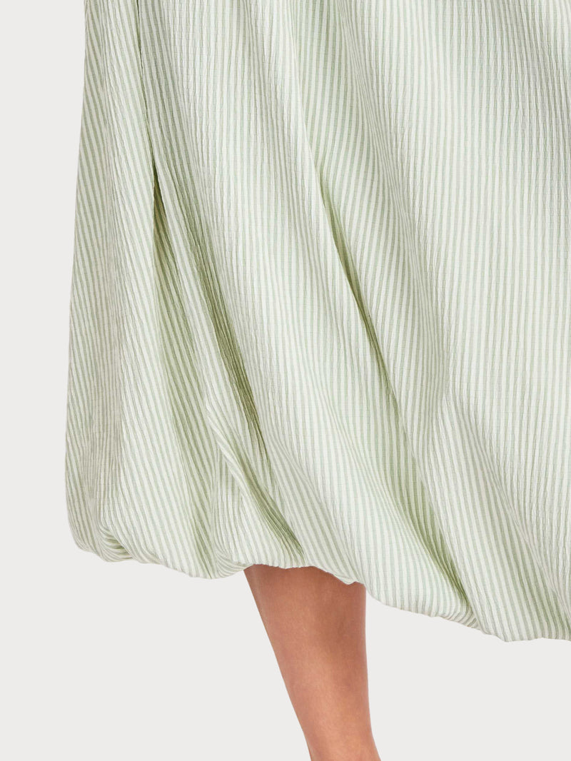 See Me Stripe Bubble Midi Skirt in Sage Cream - detail view