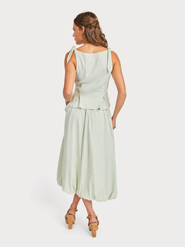 See Me Stripe Bubble Midi Skirt in Sage Cream - back view